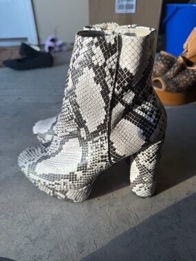 Snake-Print Platform Ankle Boots in Black & White